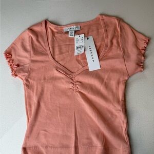 Topshop Peach Short Sleeve Gathered Tee